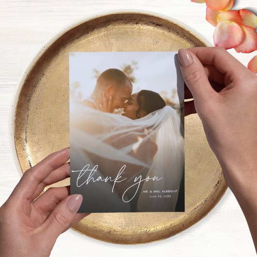 モダンエレガントシンプルScript 2の写真結婚s サンキューカード