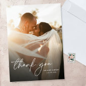 モダンエレガントシンプルScript 2の写真結婚s サンキューカード