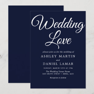 モダンエレガントシンプルScript Navy & White 結婚's 招待状