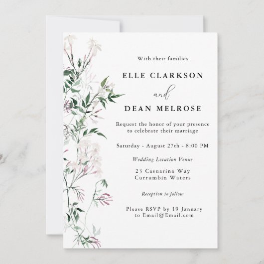 モダンエレガントジャスミン結婚ラベンダーズ 招待状 (正面)