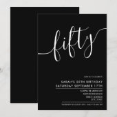 モダンエレガントスクリプトブラック 50歳の誕生日 招待状 (正面/裏面)