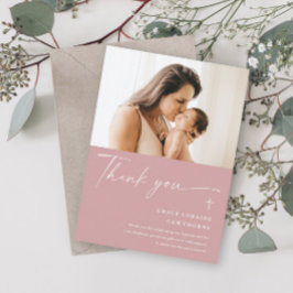 モダンエレガントスクリプト写真洗礼感謝カード 招待状