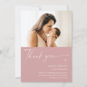 モダンエレガントスクリプト写真洗礼感謝カード 招待状 (正面)