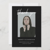 モダンエレガントスクリプト2枚写真卒業パーティー サンキューカード (正面)