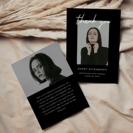 モダンエレガントスクリプト2枚写真卒業パーティー サンキューカード