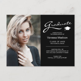 モダンエレガントスクリプト 両面写真 卒業のお知らせ ポストカード