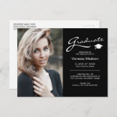 モダンエレガントスクリプト 両面写真 卒業のお知らせ ポストカード (正面/裏面)