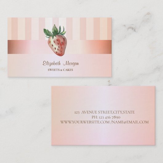 モダンエレガントスタイリッシュいちごストライプの 名刺 (正面/裏面)