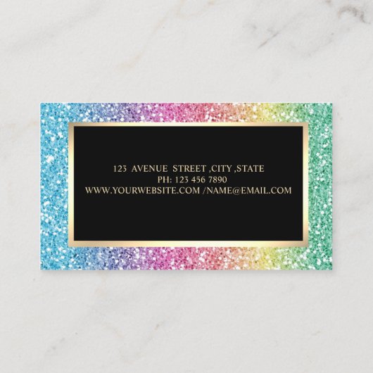 モダンエレガントスタイリッシュグリッターグラデーション枠 名刺 (裏面)