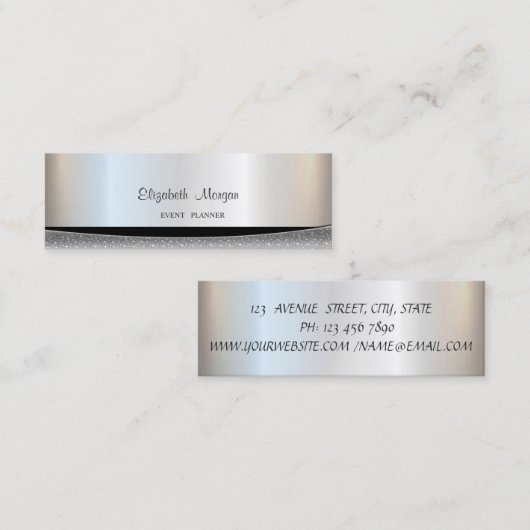 モダンエレガントスタイリッシュシルバーストライプの スキニー名刺 (正面/裏面)