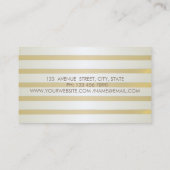 モダンエレガントスタイリッシュストライプの金ゴールド円 名刺 (裏面)
