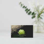 モダンエレガントスタイリッシュ金ゴールドダイヤモンドグリーンロータス 名刺 (スタンド正面)