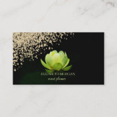 モダンエレガントスタイリッシュ金ゴールドダイヤモンドグリーンロータス 名刺 (正面)