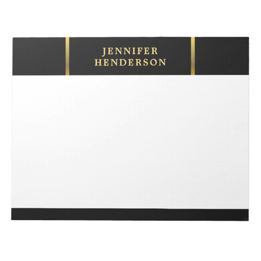 モダンエレガントスタイリッシュ黒・金ゴールドプロフェッショナル ノートパッド (正面)