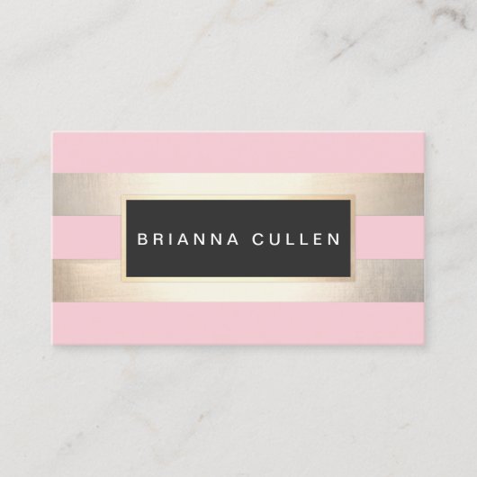 モダンエレガントストライプのフェイク金の箔とピンク 名刺 (正面)