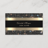 モダンエレガントストライプの金ゴールドブラックグリッタースパークル 名刺 (正面)