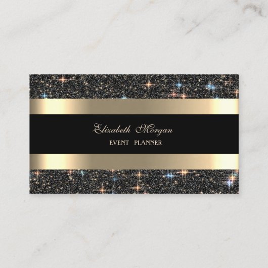 モダンエレガントストライプの金ゴールドブラックグリッタースパークル 名刺 (正面)