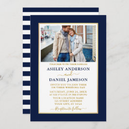 モダンエレガントストライプの金ゴールド結婚ズ 招待状