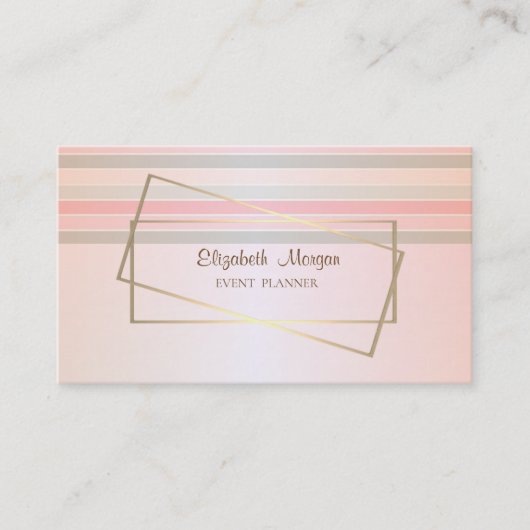 モダンエレガントストライプの,金ゴールド枠 名刺 (正面)