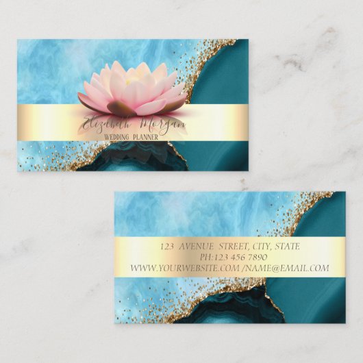 モダンエレガントストライプターコイズ大理石金ゴールド 名刺 (正面/裏面)