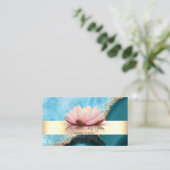 モダンエレガントストライプターコイズ大理石金ゴールド 名刺 (スタンド正面)