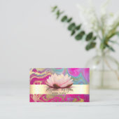 モダンエレガントストライプ金ゴールドロータスカラフルマーブル 名刺 (スタンド正面)