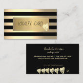 モダンエレガントストライプ金ゴールド、フレーム、金ゴールドハート ロイヤリティカード (正面/裏面)