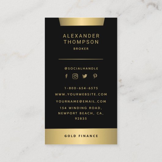 モダンエレガントストライプ金ゴールドCEOプロフェッショナル写真 名刺 (裏面)