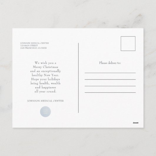 モダンエレガントスノーフレークメディカルホリディグリーティング シーズンポストカード (裏面)