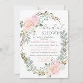 モダンエレガントセージピンクフローラブライダルシャワー 招待状 (正面)