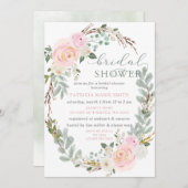 モダンエレガントセージピンクフローラブライダルシャワー 招待状 (正面/裏面)