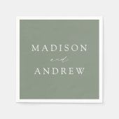 モダンエレガントセージ結婚グリーン スタンダードカクテルナプキン (正面)
