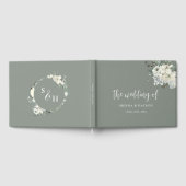 モダンエレガントセージ緑アイボリー結婚フローラ ゲストブック (全面)