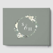 モダンエレガントセージ緑アイボリー結婚フローラ ゲストブック (裏面)