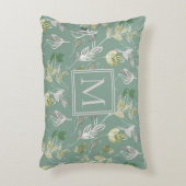 モダンエレガントセージ銀葉銀モノグラム アクセントクッション (正面(垂直))