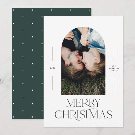 モダンエレガントタイポグラフィグリーン1写真クリスマス (正面/裏面)