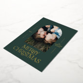 モダンエレガントタイポグラフィグリーン1写真クリスマス 箔シーズンカード (回転した状態)
