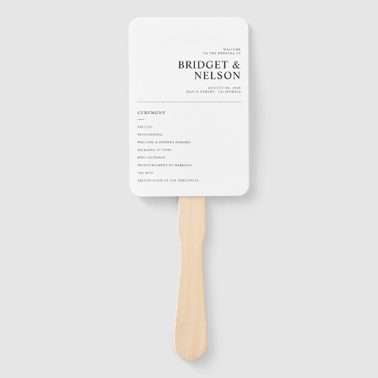 モダンエレガントタイポグラフィシンプル結婚式 プログラム ハンドファン (正面)