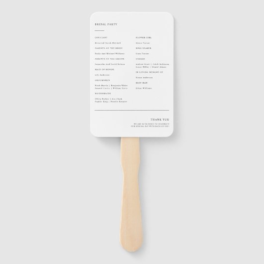 モダンエレガントタイポグラフィシンプル結婚式 プログラム ハンドファン (裏面)