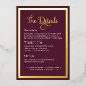 モダンエレガントタイポグラフィダークパープル詳細カード 箔招待状 (正面)