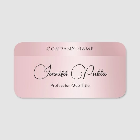 モダンエレガントタイポグラフィテンプレートバラ金ゴールド 名札 (正面)