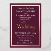 モダンエレガントタイポグラフィパープルバラ金ゴールド結婚ズ 箔招待状 (正面)