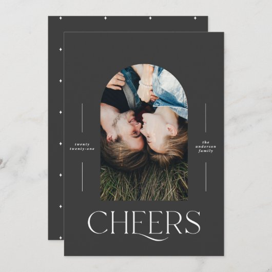 モダンエレガントタイポグラフィブラック1写真クリスマス (正面/裏面)