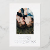 モダンエレガントタイポグラフィブラック1写真クリスマス 箔シーズンカード (正面)