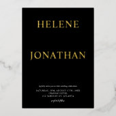 モダンエレガントタイポグラフィブラック・ミニマ結婚リスト 箔招待状 (正面)