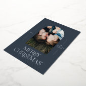 モダンエレガントタイポグラフィブルー1写真クリスマス 箔シーズンカード (回転した状態)