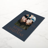 モダンエレガントタイポグラフィブルー1写真クリスマス 箔シーズンカード (回転した状態)