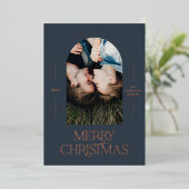 モダンエレガントタイポグラフィブルー1写真クリスマス 箔シーズンカード (立ち正面)