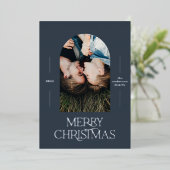 モダンエレガントタイポグラフィブルー1写真クリスマス 箔シーズンカード (立ち正面)
