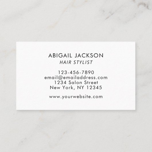 モダンエレガントタイポグラフィヘアの名前（白） 名刺 (裏面)